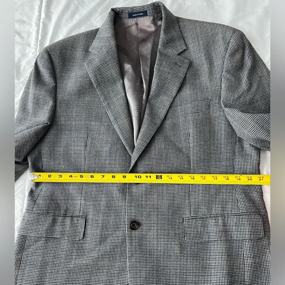 Ralph Ralph Lauren Silk Wool Houndstooth Blazer Sport Jacket 42S Gray Tweed
